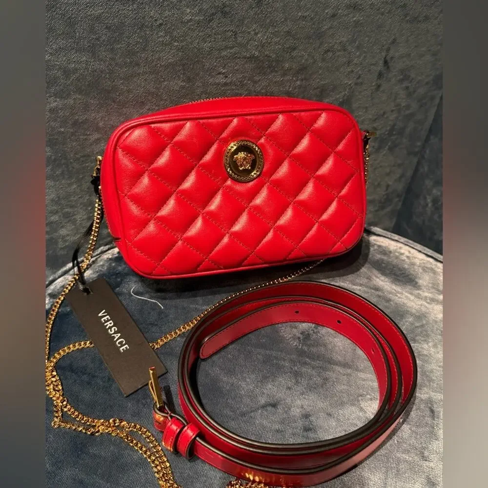Versace Red Medusa Quilted Leather Crossbody Camera Bag/belt bag